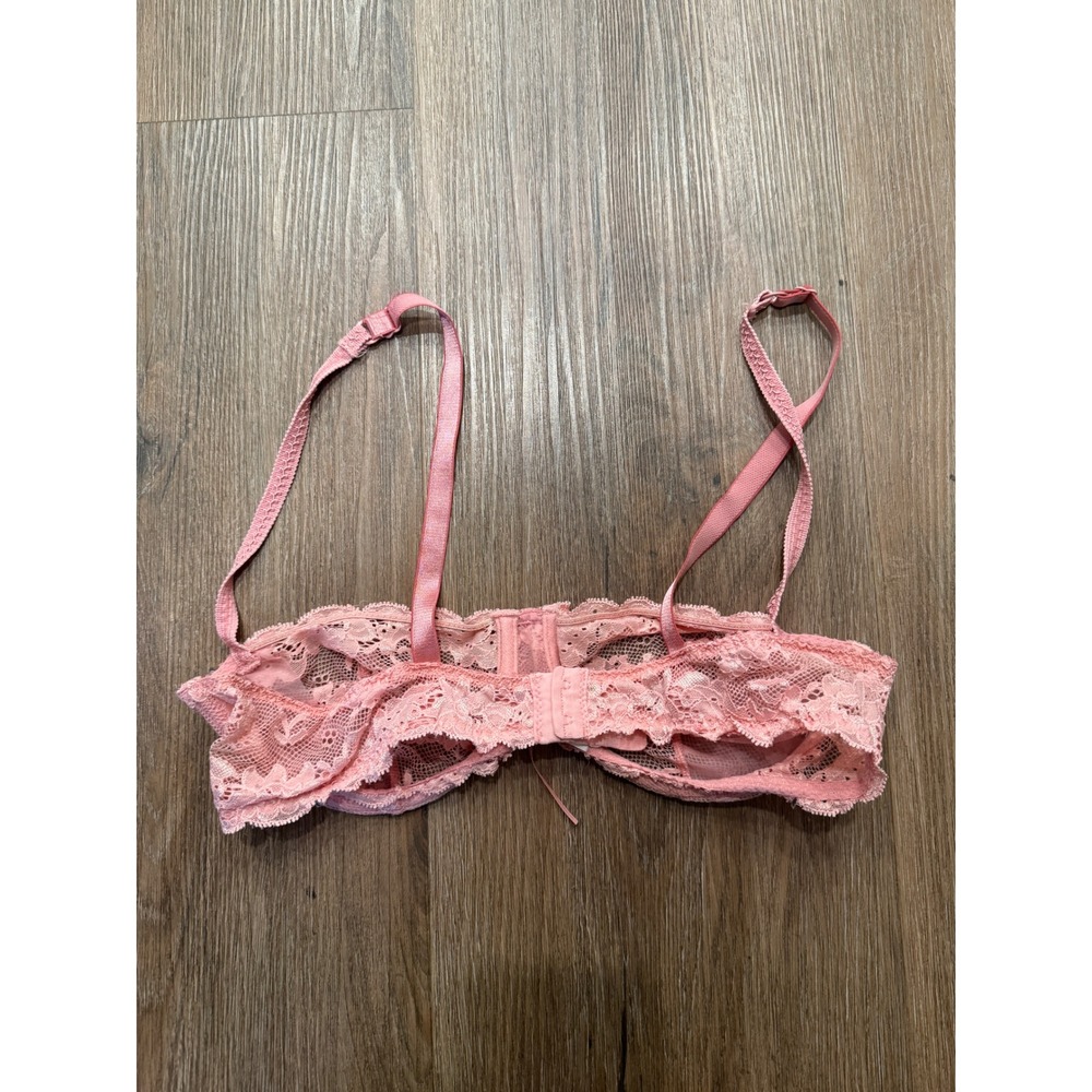 Victoria's Secret Pink Floral Lace Unlined Demi Bra 36C Coral Underwire Sheer - Picture 3 of 5
